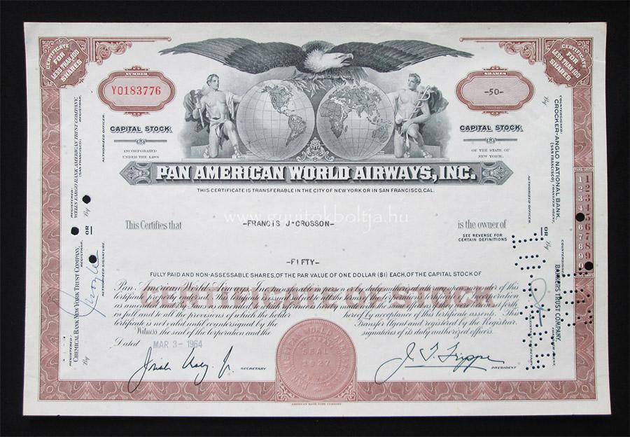 Pan American World Airways (Pan Am) 50 r�szv�ny 1964 - l�git�rsas�g